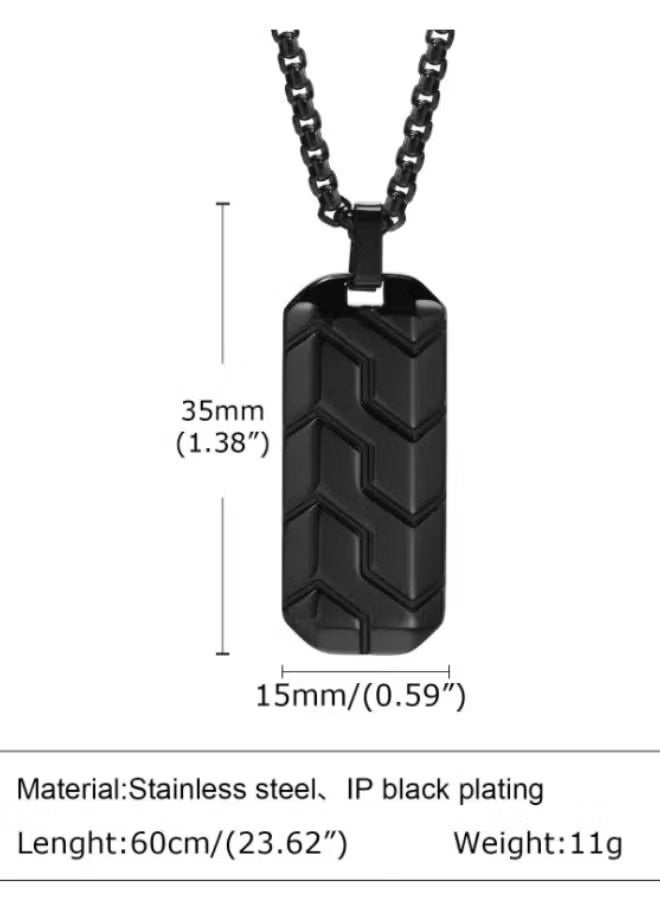 Men's Tire Pattern Stainless Steel Necklace | Geometric Pendant Design | Versatile Fashion Accessory (Black, 60cm) - Image 5