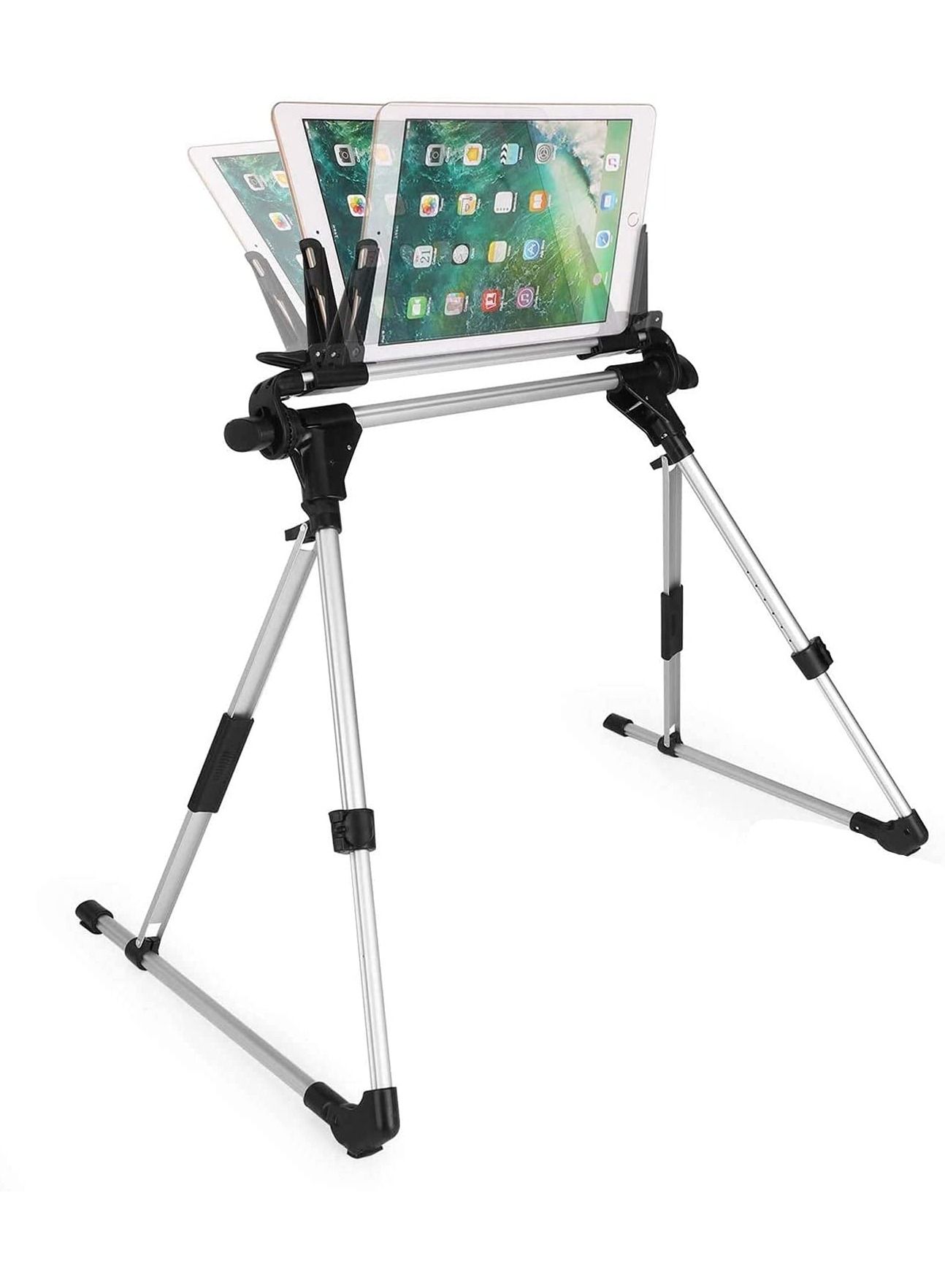 Tablet Holder, 360 Adjustable Phone/Tablet Stand with Steel Arm, Lazy Mount Tablet Clamp for All 4"-10.5" Phones, Tablet, Switch, for Gaming, Watching Video
