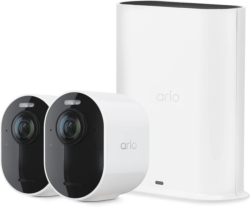 ARLO كاميرا أرو ألترا 2 سبوتلايت 4K HDR (2 كاميرات، SmartHub متضمن و مطلوب) | كاميرا أمان منزلية لاسلكية | رؤية ليلية ملونة، مستشعر حركة، زاوية رؤية 180º، صوت ثنائي الاتجاه، أبيض - Image 1