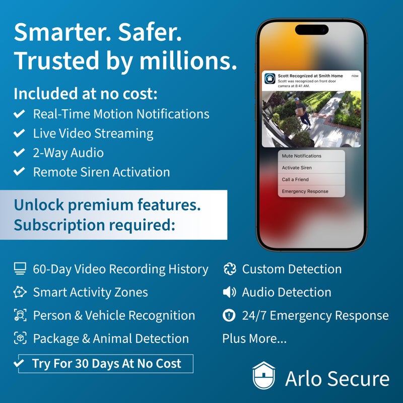 ARLO كاميرا أرو ألترا 2 سبوتلايت 4K HDR (2 كاميرات، SmartHub متضمن و مطلوب) | كاميرا أمان منزلية لاسلكية | رؤية ليلية ملونة، مستشعر حركة، زاوية رؤية 180º، صوت ثنائي الاتجاه، أبيض - Image 2