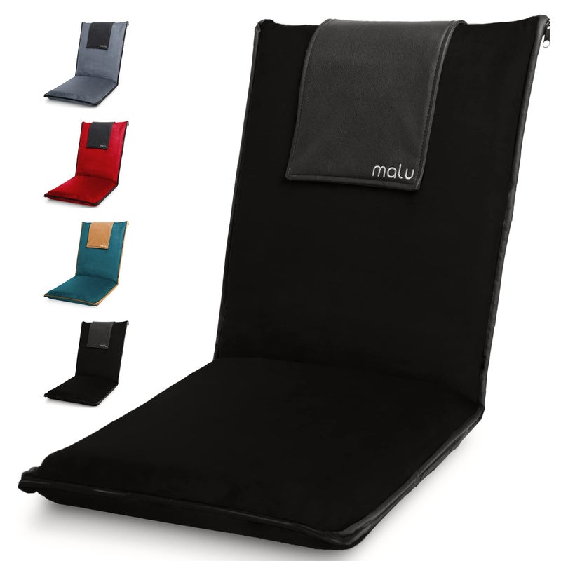 كرسي مالو الأرضي الكبير المبطّن مع دعم الظهر - كرسي ياباني وسادة تأمل مريح مع مسند ظهر قابل للطي غطاء قابل للإزالة سهل الغسل