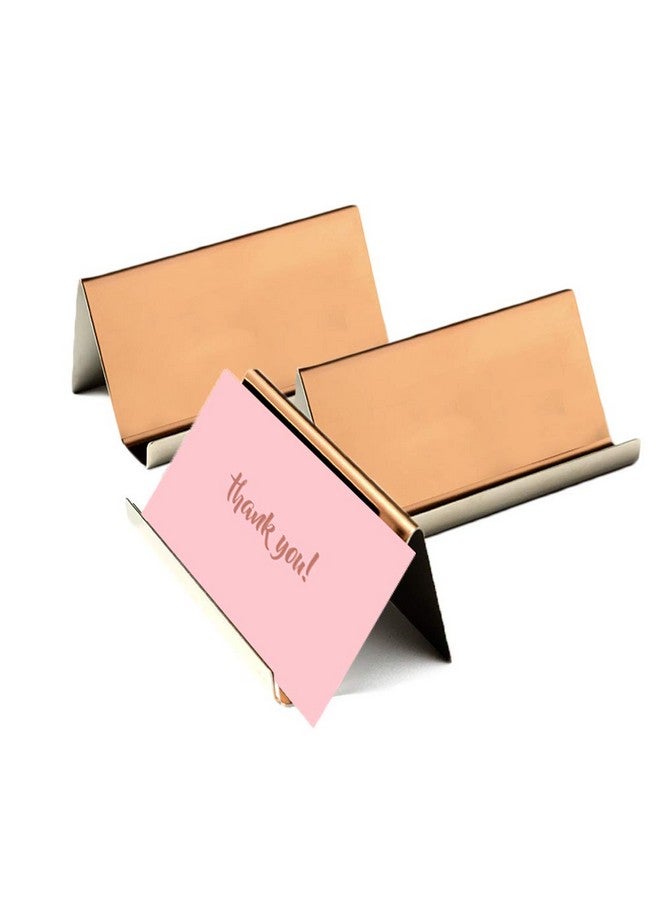 California Basics Business Card Holder Rose Gold (3-Pack), 9 x 5 x 4.5 cm Stainless Steel Business Card Table Top Display Stand, Namecard Holder Desktop Organizer, Modern Rose Gold Desk Accessories for Corporate Desk - Image 1