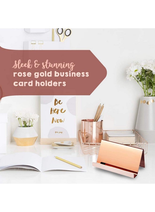 California Basics Business Card Holder Rose Gold (3-Pack), 9 x 5 x 4.5 cm Stainless Steel Business Card Table Top Display Stand, Namecard Holder Desktop Organizer, Modern Rose Gold Desk Accessories for Corporate Desk - Image 3