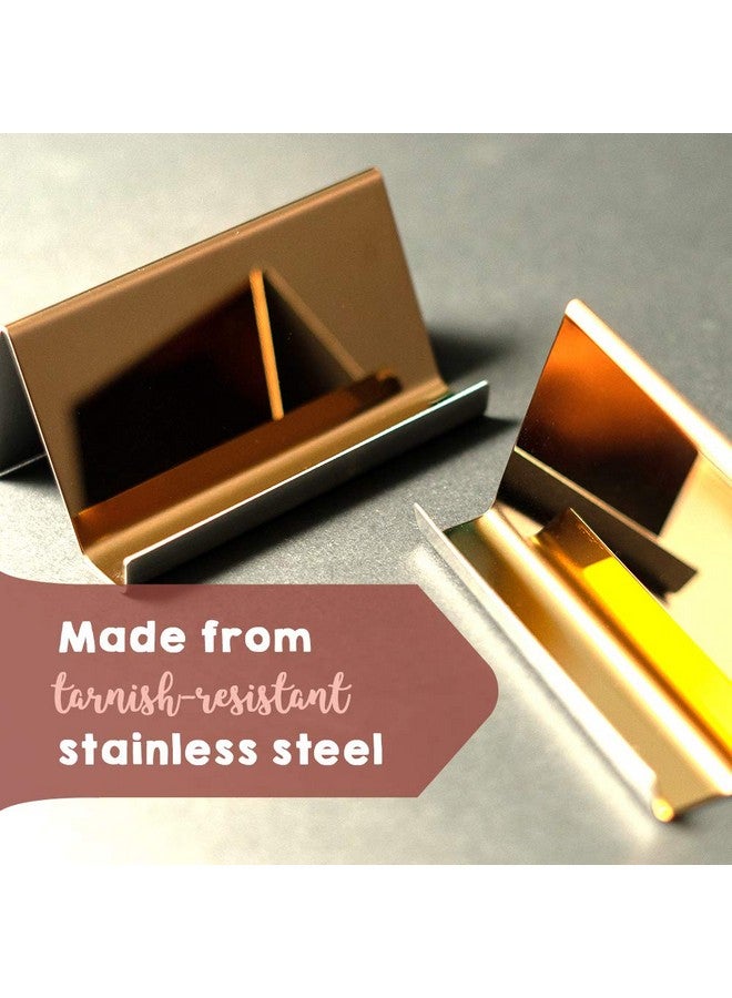 California Basics Business Card Holder Rose Gold (3-Pack), 9 x 5 x 4.5 cm Stainless Steel Business Card Table Top Display Stand, Namecard Holder Desktop Organizer, Modern Rose Gold Desk Accessories for Corporate Desk - Image 4