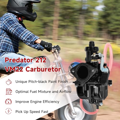 FVRITO VM22 Carburetor and Throttle Kit for Predator 212cc 196cc Coleman Mini Bike CT200U CT200UEX BT200X Axis M200 KT196 Go Kart Baja Warrior MB200 GX160 OHV Clone Engine Performance Parts Black - Image 3