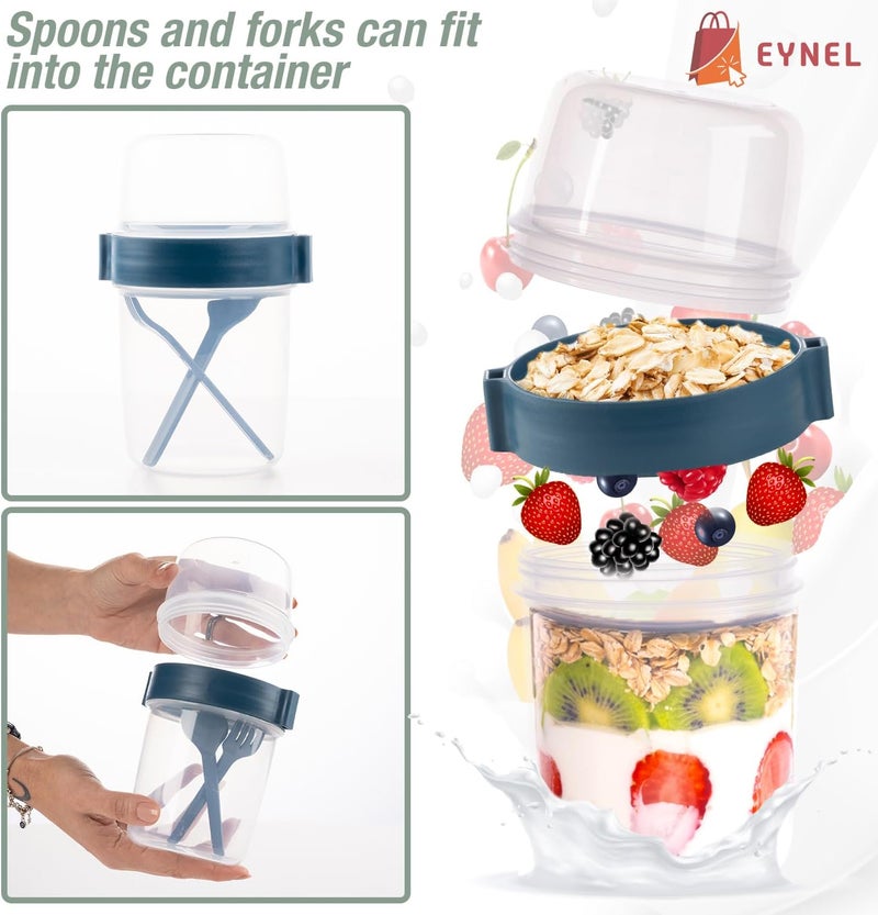 EYNEL 4 Pack On The Go 22 oz Breakfast Cups with Lids and Spoon, Reusable Cereal Yogurt Cup with Topping Plastic Overnight Oats Container for Granola Oatmeal (22 oz - 4 Pack) - Image 4