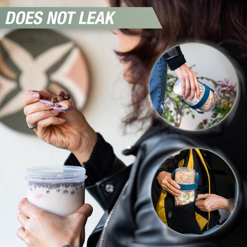 EYNEL 4 Pack On The Go 22 oz Breakfast Cups with Lids and Spoon, Reusable Cereal Yogurt Cup with Topping Plastic Overnight Oats Container for Granola Oatmeal (22 oz - 4 Pack) - Image 5