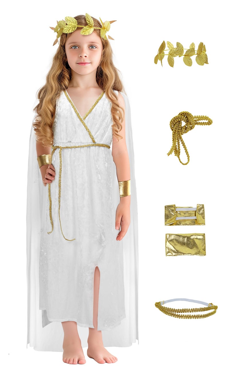 JEGERMIG Greek Costume Kids Toga Roman Goddess Athena Children Halloween Cosplay Grecian Dress Up Outfit Set - Image 2