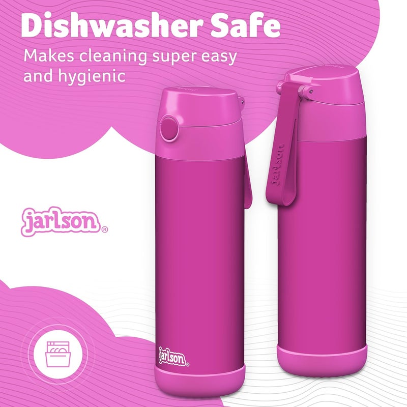 Jarlson قارورة الشرب الفولاذية ��لمقاومة للصدأ للأطفال شارلي من جارلسون® مع قشة – قارونة حرارية 500 مل – مختبرة من TÜV – خالية من BPA – مقاومة للتسرب – قارورة مياه حرارية للمدرسة، الحضانة – أرجواني، 500 مل - Image 3