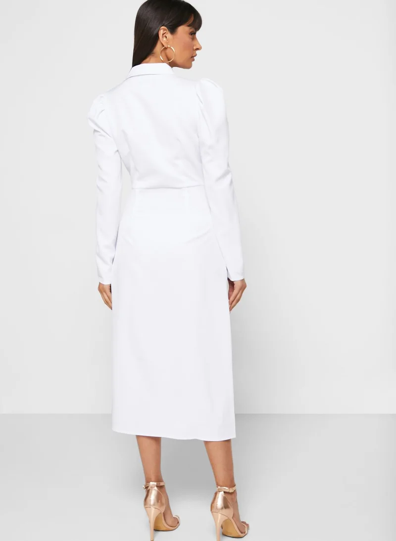 ELLA Ruched Shoulder Midi Dress