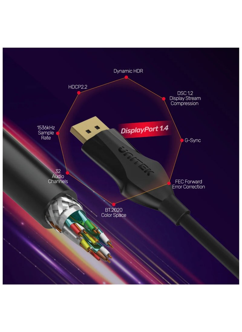 UNITEK كابل Unitek C1624BK DisplayPort 1.4 (8K @60Hz، 4K 144Hz، 1440p @240Hz)  - Image 5