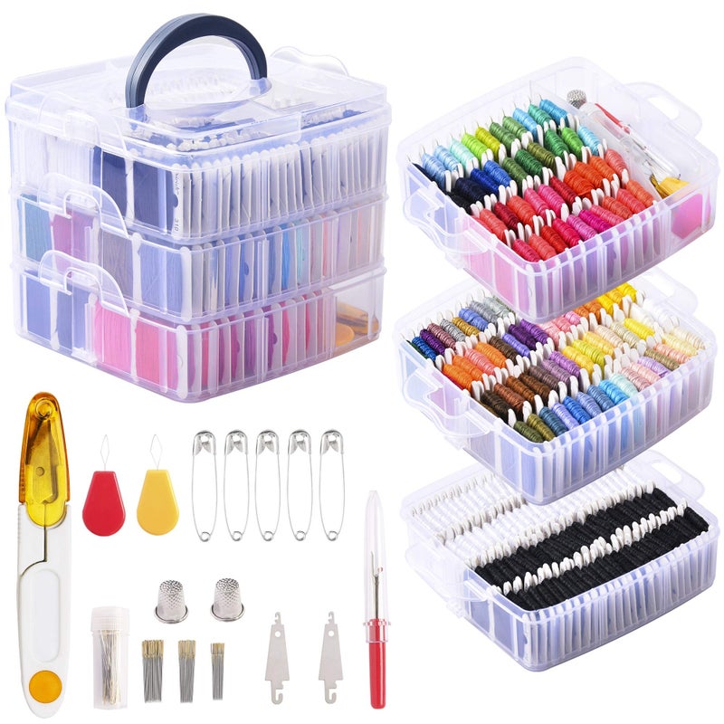 Peirich Peirich 201 Pack Embroidery Floss Kit Includes Embroidery Threads 3Tier Organizer Box Embroidery Kits for Friendship Bracelets Cross stitch DIY Floss Craft Gift for Halloween Christmas Mothers Day 