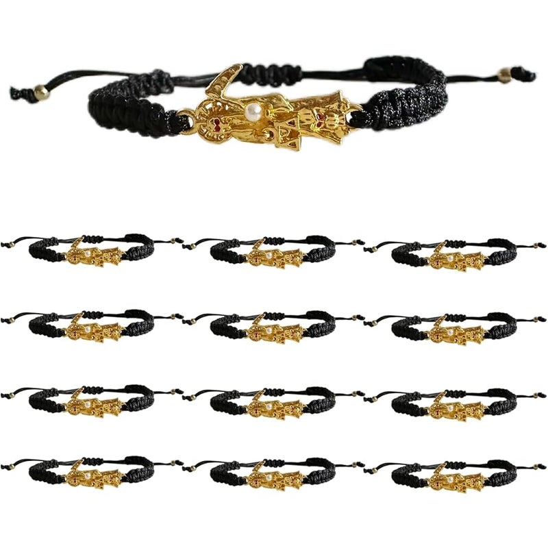 12 PCS Black Santa Muerte Bracelets, Handmade Red Thread Holy Death's Bracelet,Rosario de la santa muerte Prayer Gift For Men and Women - Image 1
