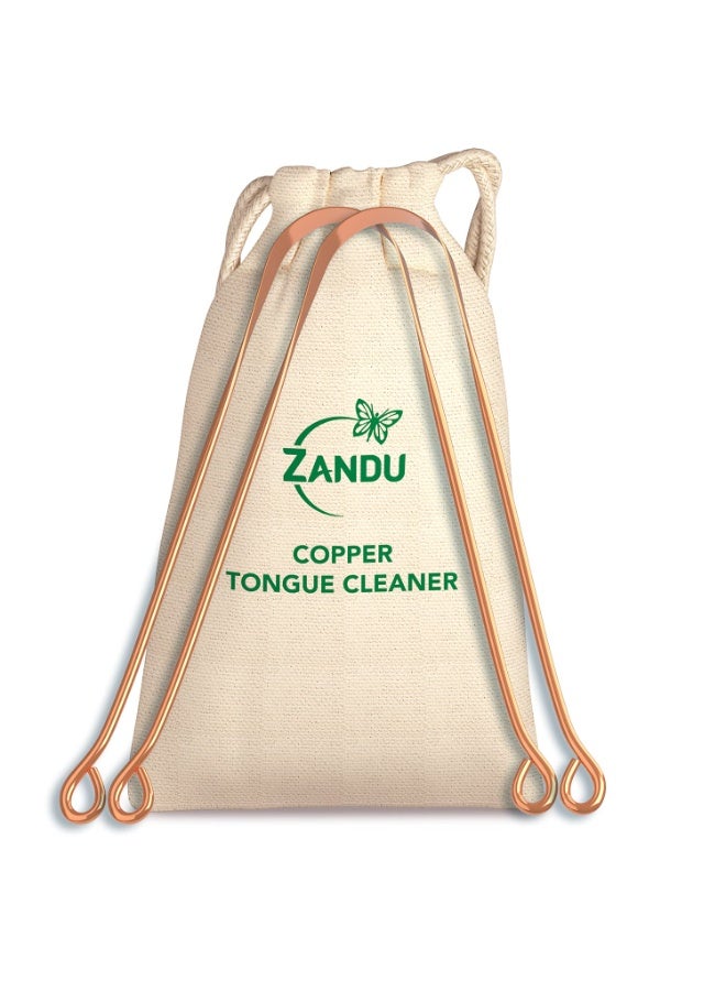 Zandu Copper Tongue Cleaner (Pack of 2) :An Anti-Microbial Tongue Cleaner for Managing Oral Health | Reduces Bad Breath & Supports Digestive Health | Comfortable & Flexible Handle | Easy & Safe to Use - Image 1