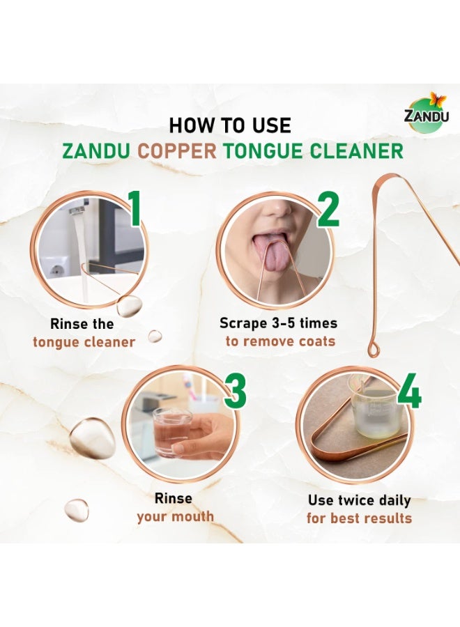 Zandu Copper Tongue Cleaner (Pack of 2) :An Anti-Microbial Tongue Cleaner for Managing Oral Health | Reduces Bad Breath & Supports Digestive Health | Comfortable & Flexible Handle | Easy & Safe to Use - Image 4