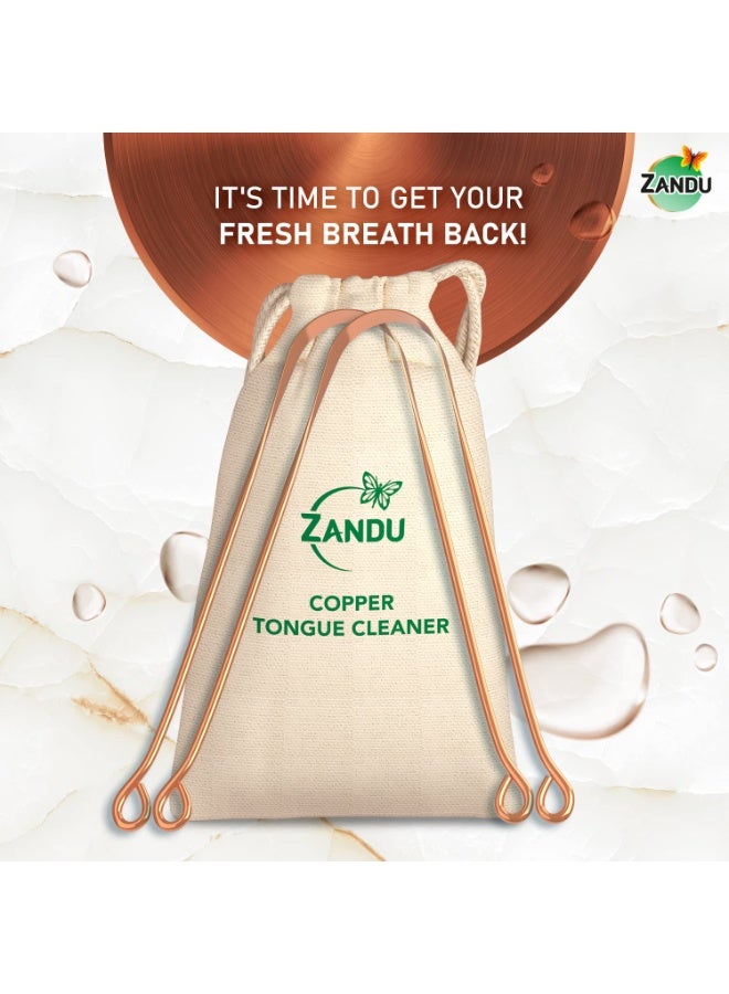 Zandu Copper Tongue Cleaner (Pack of 2) :An Anti-Microbial Tongue Cleaner for Managing Oral Health | Reduces Bad Breath & Supports Digestive Health | Comfortable & Flexible Handle | Easy & Safe to Use - Image 3