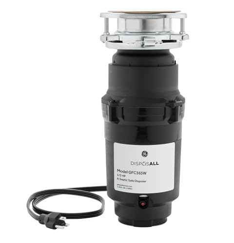 GE Disposall Continuous Feed 1/3 HP Motor Garbage Disposer, Good for Grinding: Cooked Pasta & Fruit Peels, Universal 3 Bolt Install & Power Cord Included, Recommended for 1-2 Person Homes, GFC365W - Image 1