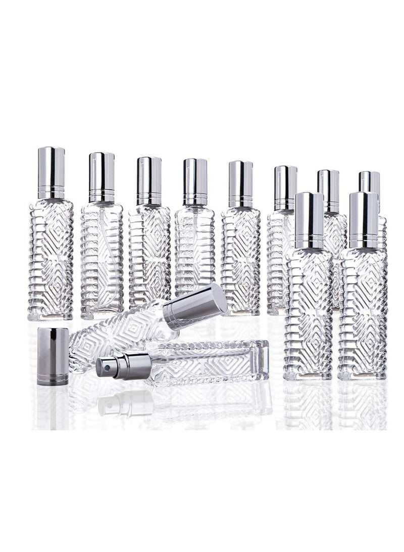 SYOSI 12Pcs Empty Perfume Atomizer,Engraved Taj Mahal Style Clear Glass Atomizer Spray Bottles Refillable for Essential Oil,Packed with Funnels Pipettes Dispensers - Image 1