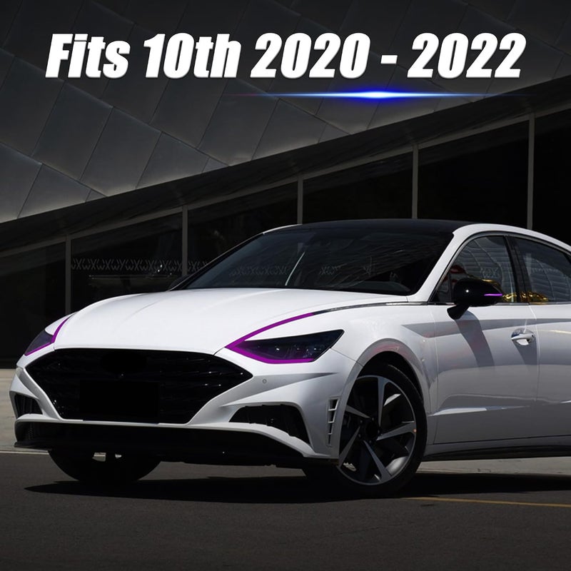 TOMALL Headlight Sidemarker Side Mirror Vinyl Films Smoke Tint Compatible with Hyundai Sonata 2020-2022 Transmission Amber Edges Delete Stickers Decorations for Car (Purple) - Image 2