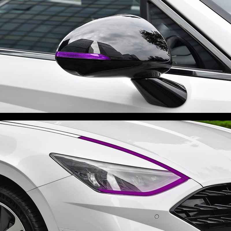 TOMALL Headlight Sidemarker Side Mirror Vinyl Films Smoke Tint Compatible with Hyundai Sonata 2020-2022 Transmission Amber Edges Delete Stickers Decorations for Car (Purple) - Image 5