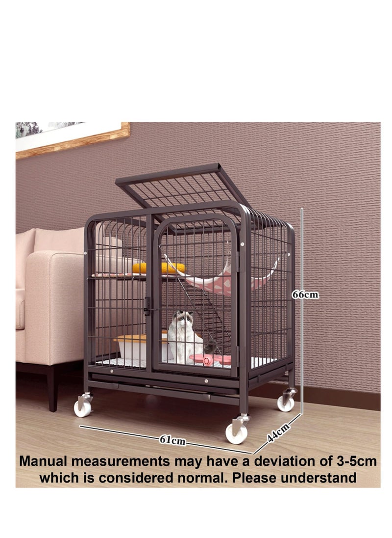 XiuWoo 2-Tier Cat Cage Pet Playpen Crate Kennel With Wheels, Large Inner Room Made of Metal, No Litter Box, 61*44*66cm, Black  - Image 2