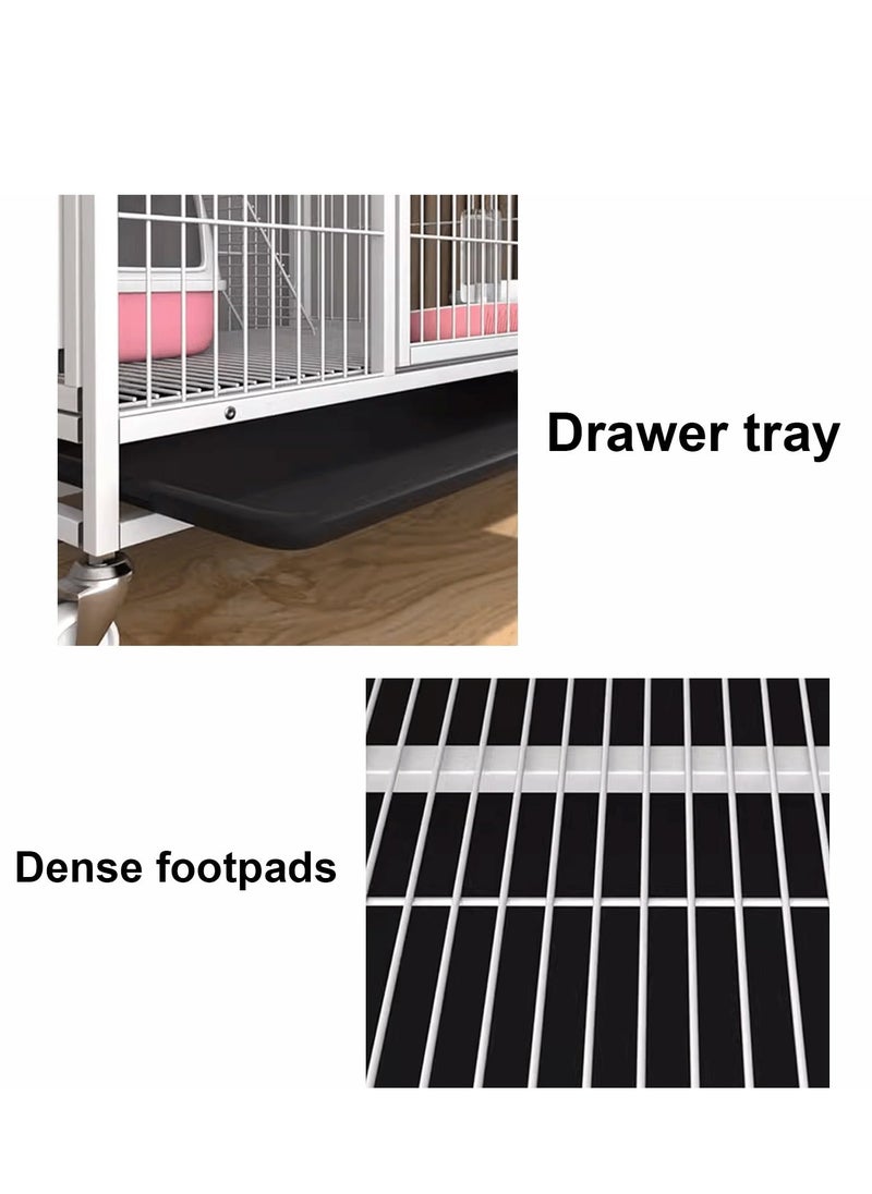 XiuWoo 2-Tier Cat Cage Pet Playpen Crate Kennel With Wheels, Large Inner Room Made of Metal, No Litter Box, 61*44*66cm, Black  - Image 4