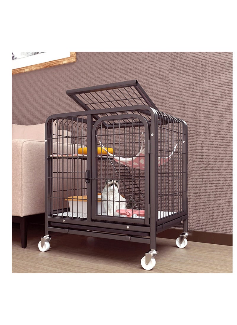 XiuWoo 2-Tier Cat Cage Pet Playpen Crate Kennel With Wheels, Large Inner Room Made of Metal, No Litter Box, 61*44*66cm, Black  - Image 5