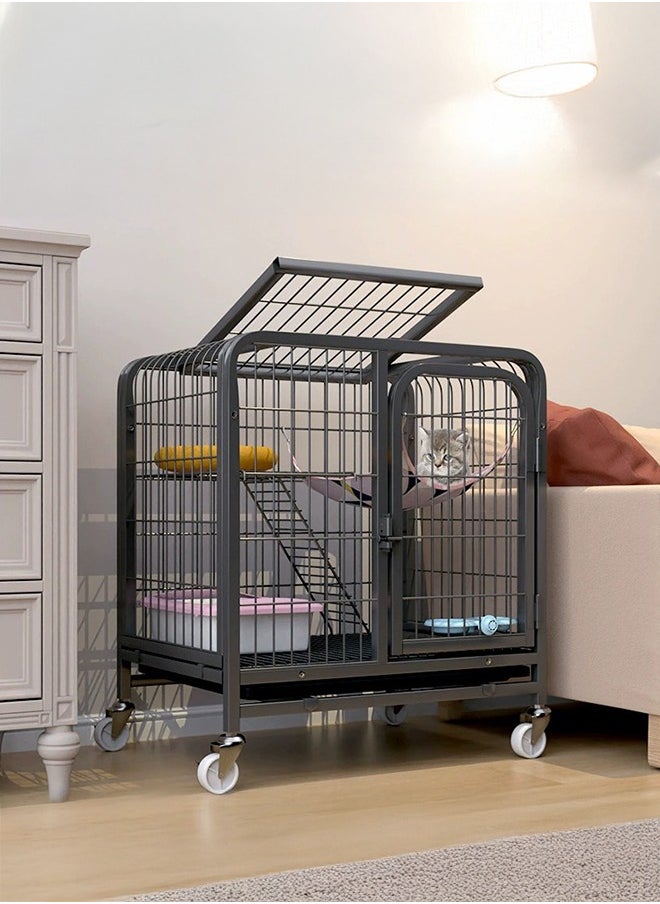 XiuWoo 2-Tier Cat Cage Pet Playpen Crate Kennel With Wheels, Large Inner Room Made of Metal, No Litter Box, 61*44*66cm, Black  - Image 1