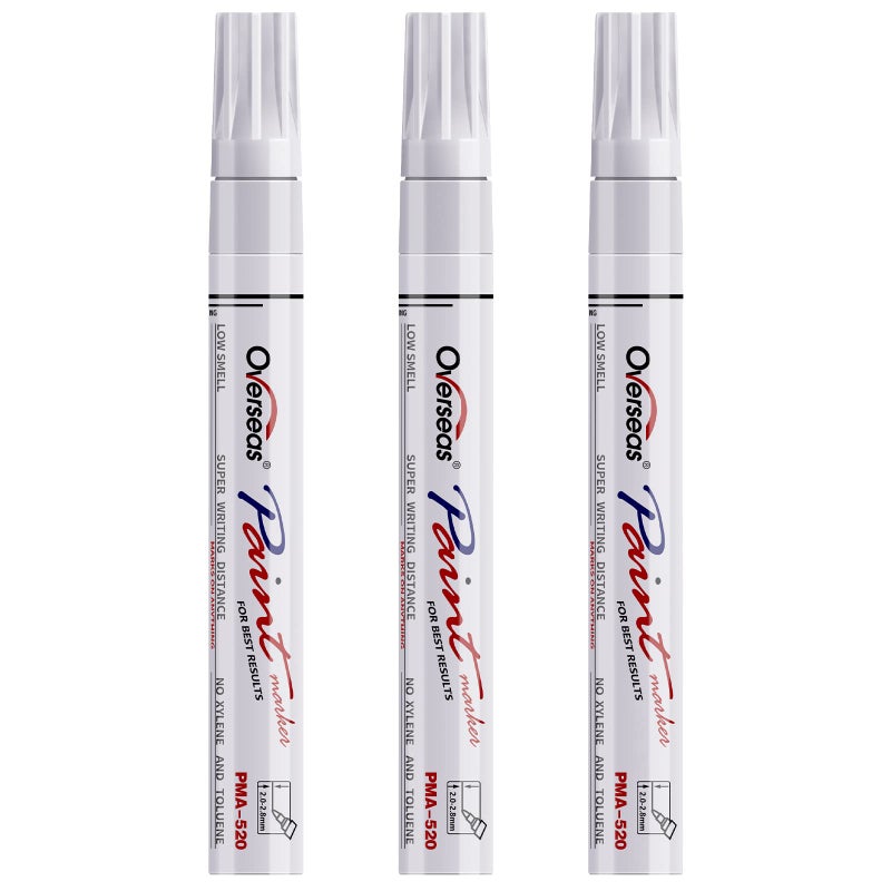 Overseas Permanent Paint Markers Pens - 3 Pack White Oil Based Paint Pens, Medium Tip, Quick Drying and Waterproof Marker Pen for Metal, Rock, Wood, Fabric, Plastic, Canvas, Mugs, Stone, Glass - Image 1