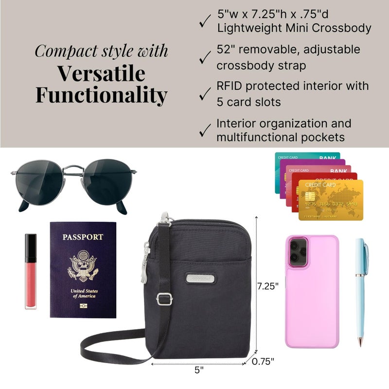 Baggallini Take Two RFID Bryant Crossbody - 5x7.25" Lightweight Small Phone Wallet Crossbody Bag - Nylon Travel Purse - Image 5