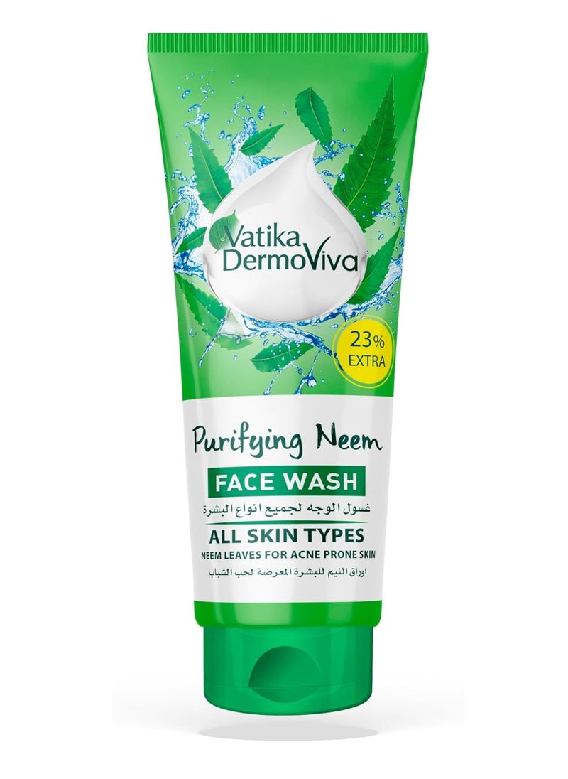 VATIKA Vatika DermoViva Pure Natural Neem Face Wash Fights Acne & Pimples with Natural Skin Protection, For All Skin Types (150ml + 35ml) 