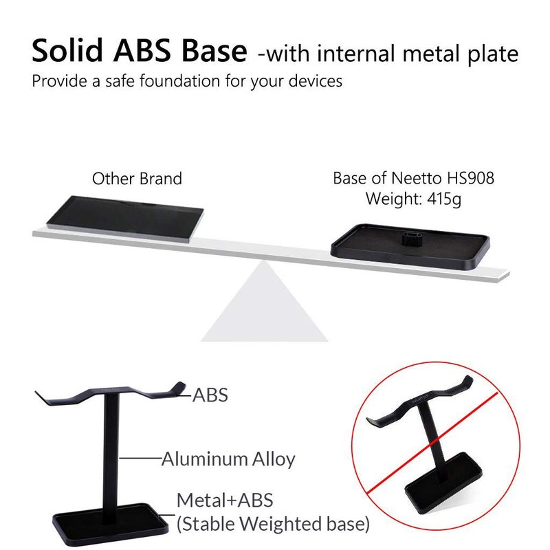 Avantree Neetto HS908 - Dual Headphones Stand for Desk, Aluminum Alloy & Metal Gaming Headsets Holder Hanger - Image 3