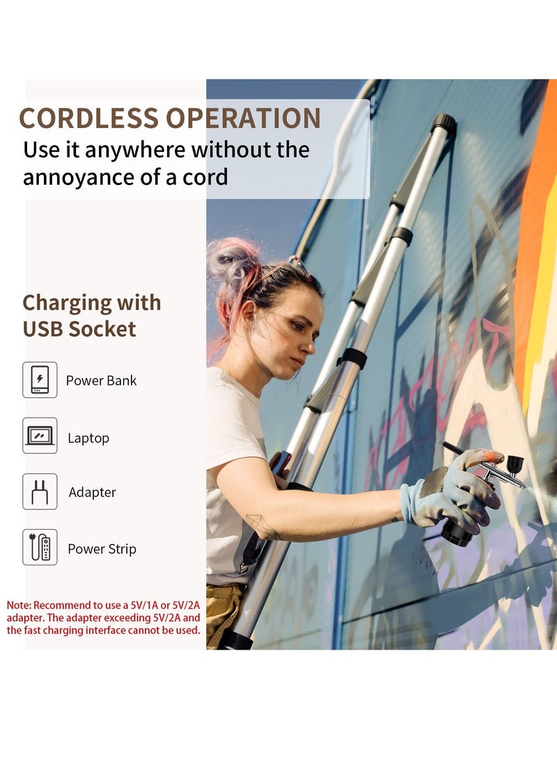 KASTWAVE Airbrush Kit with Compressor, Portable Cordless Air Brush Gun Set for Painting 30PSI Gravity Feed Dual Action Mini Handheld Airbrush w/ 0.3mm Tip for Model, Nail, Cake Decorating, Rechargeable  - Image 4