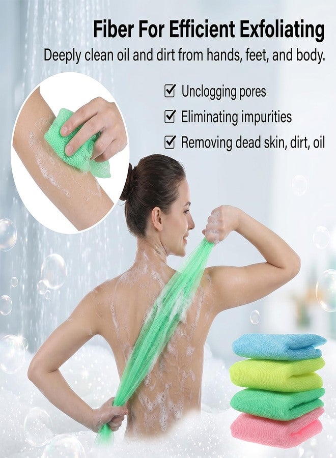 Xosjska 32 Inch 4 Colors Korean Exfoliating Cloth, 4 PCS Exfoliating Washcloth Japanese Washcloth Body Scrubber Back Scrubber Loofah, Exfoliatings Shower Towel Deep Clean for Women and Men Smooth Skin - Image 4