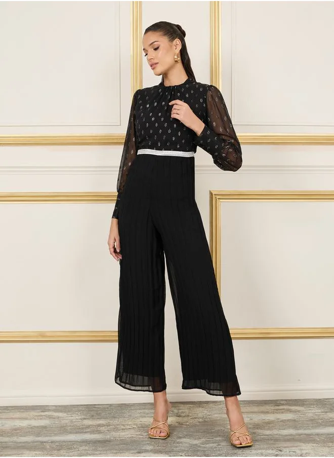 ستايلي Lurex Dobby Pleated Wide Leg Jumpsuit