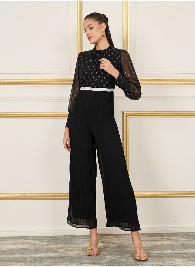Styli - Lurex Dobby Pleated Wide Leg Jumpsuit - Image 1