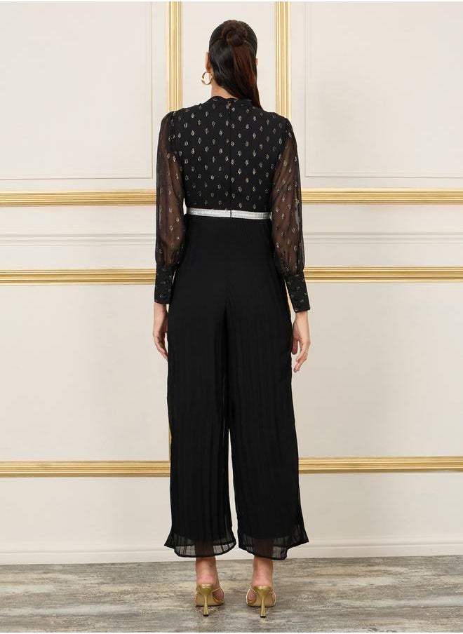 Styli - Lurex Dobby Pleated Wide Leg Jumpsuit - Image 1