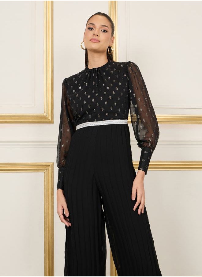 Styli - Lurex Dobby Pleated Wide Leg Jumpsuit - Image 1