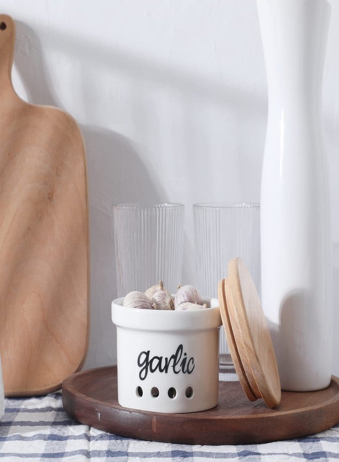 هاو توب حافظة ثوم هاوتوب بغطاء، وعاء سيراميك لحفظ الثوم، مناسب لسطح المطبخ، ديكور مطبخ ريفي - Image 3