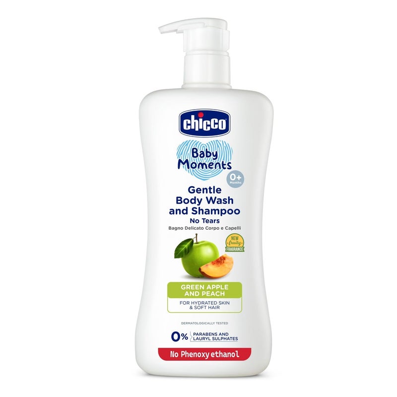 Chicco Baby Moments Gentle Bodywash & Shampoo with Green Apple & Peach, 500ml | Head-to-Toe | No Tears Formula | Hydrated Skin & Hair | Dermatologically Tested | Parabens & Phenoxyethanol Free - Image 4