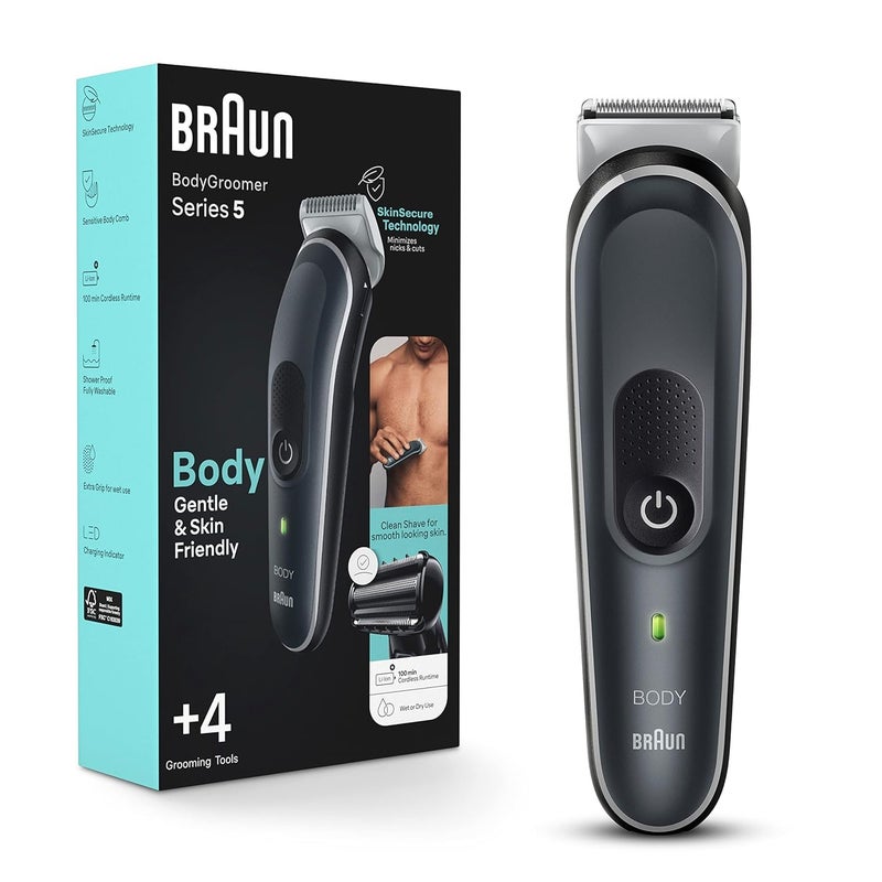 Braun Body Groomer Series 5 5360, Body Groomer for Men, for Chest, Armpits, Groin, SkinSecure Technology for Gentle Use and Clean Shave Attachment, Waterproof, Cordless with 100-min Run Time - Image 1