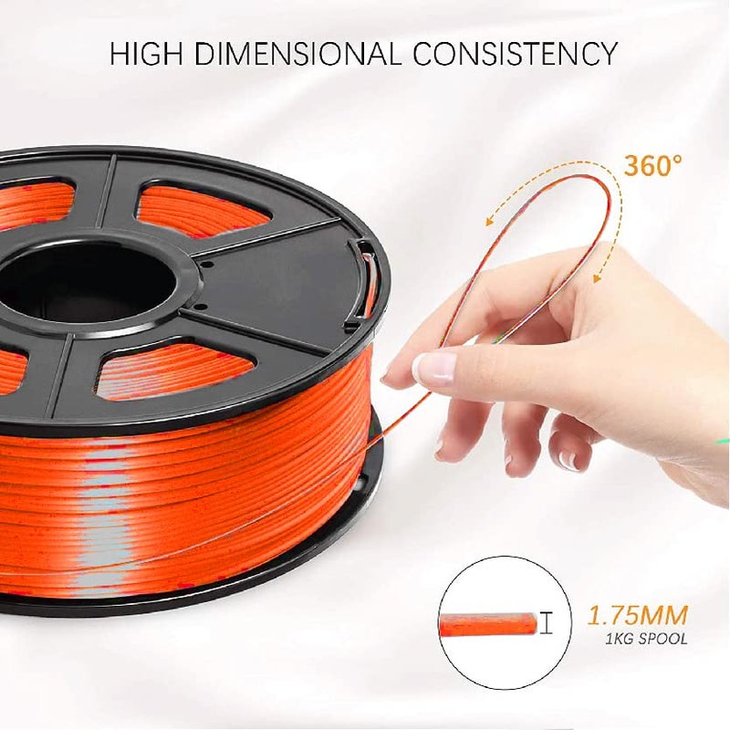 Protomont TECHNOLOGIES خيوط فيلامونت PLA الحريرية 1.75 مم، خيوط طابعة ثلاثية الأبعاد، خيوط حريرية لامعة 1.75 PLA، 1 كجم (2.2 رطل) / بكرة (حرير برتقالي) - Image 2