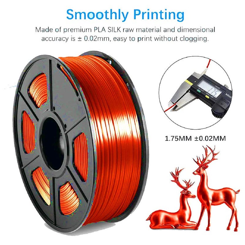 Protomont TECHNOLOGIES خيوط فيلامونت PLA الحريرية 1.75 مم، خيوط طابعة ثلاثية الأبعاد، خيوط حريرية لامعة 1.75 PLA، 1 كجم (2.2 رطل) / بكرة (حرير برتقالي) - Image 3