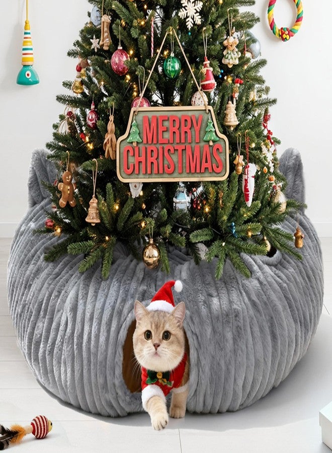 أور ورم أنفاق OurWarm الدافئة للقطط للاستخدام الداخلي، سرير نفق دائري للقطط مع غطاء لشجرة عيد الميلاد ووسادة دائرية قابلة للإزالة والغسل، ألعاب نفق على شكل دونات للقطط الصغيرة مع أصوات للأذن للقطط الرمادية الصغيرة - Image 4