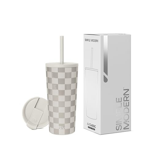 Simple Modern Insulated Tumbler with Lid and Straw | Iced Coffee Cup Reusable Stainless Steel Water Bottle Travel Mug | Gifts for Women Men Her Him | Classic Collection | 20oz | Checkmate - Image 1