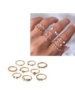 Huitich Elegant 9-Piece Gold Colour Crystal Ring Set Fashionable Alloy Rings for Women  - Image 1