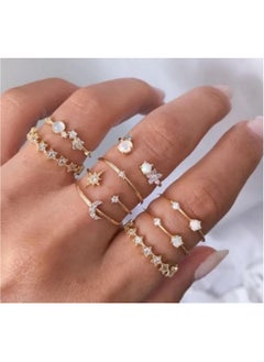 Huitich Elegant 9-Piece Gold Colour Crystal Ring Set Fashionable Alloy Rings for Women  - Image 2