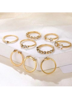 Huitich Elegant 9-Piece Gold Colour Crystal Ring Set Fashionable Alloy Rings for Women  - Image 3