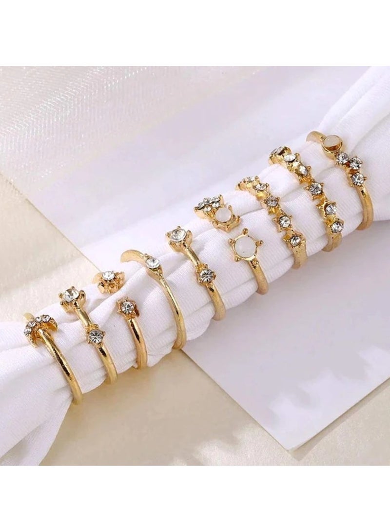 Huitich Elegant 9-Piece Gold Colour Crystal Ring Set Fashionable Alloy Rings for Women - Image 4