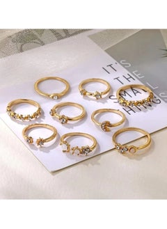 Huitich Elegant 9-Piece Gold Colour Crystal Ring Set Fashionable Alloy Rings for Women  - Image 5